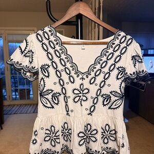 Express White Peplum Top with Black Embroidery